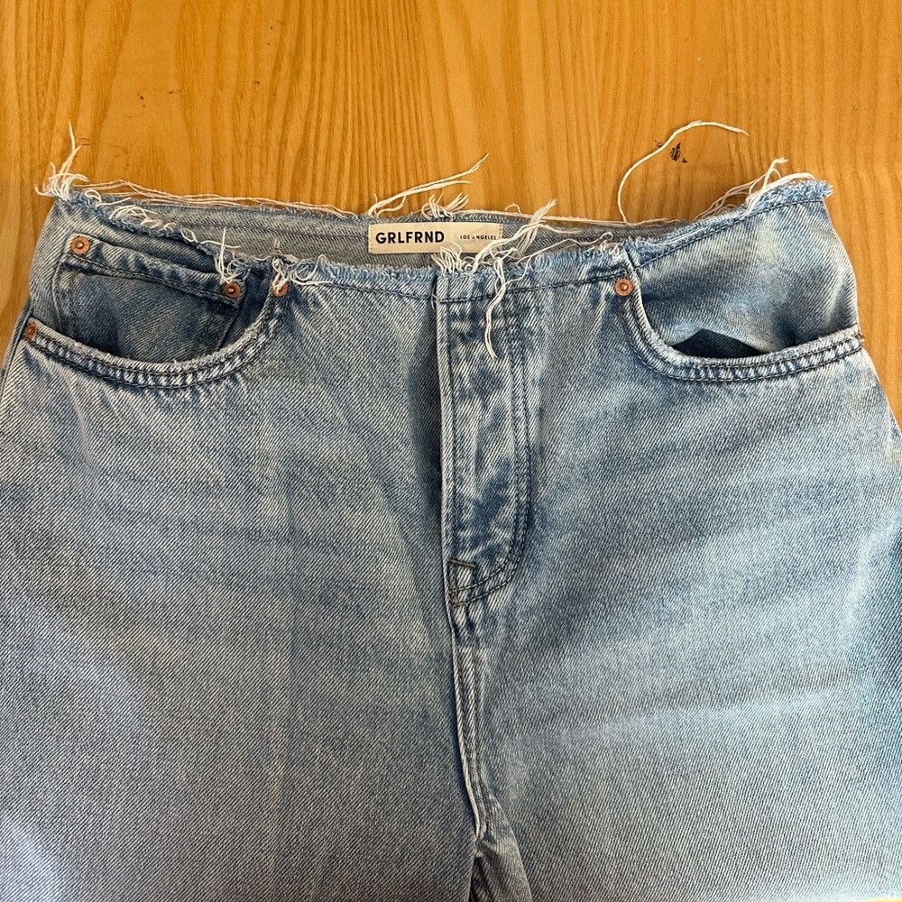 GRLFRND Light Blue Raw Hem High-Rise Jeans